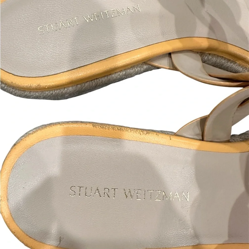 Stuart Weitzman Twist Espadrille Wedge Sandals in Mango Leather Women's 8 - Picture 4 of 6